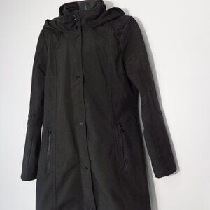 Liz Claiborne Women’s All Weather Coat Black Zip Snaps Hooded Mesh Lining Size M